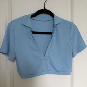 Light Blue Women's Cropped Polo Top